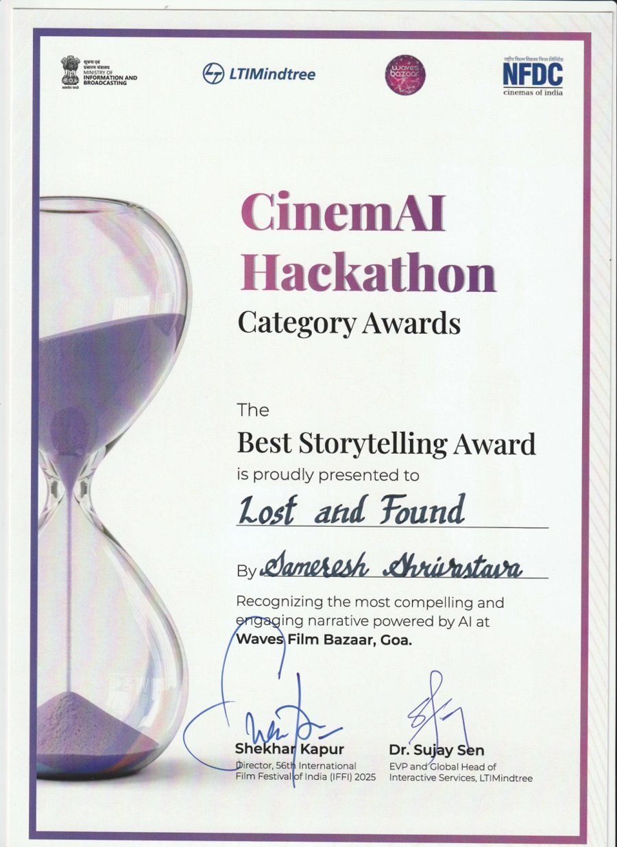 Best Storytelling Award certificate — Lost & Found